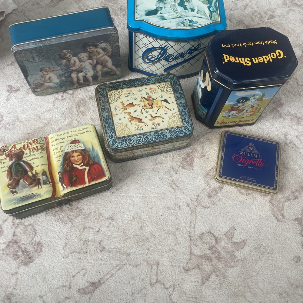 Vintage Assorted Tin Box Collection - Blue, Cream, Red Accents